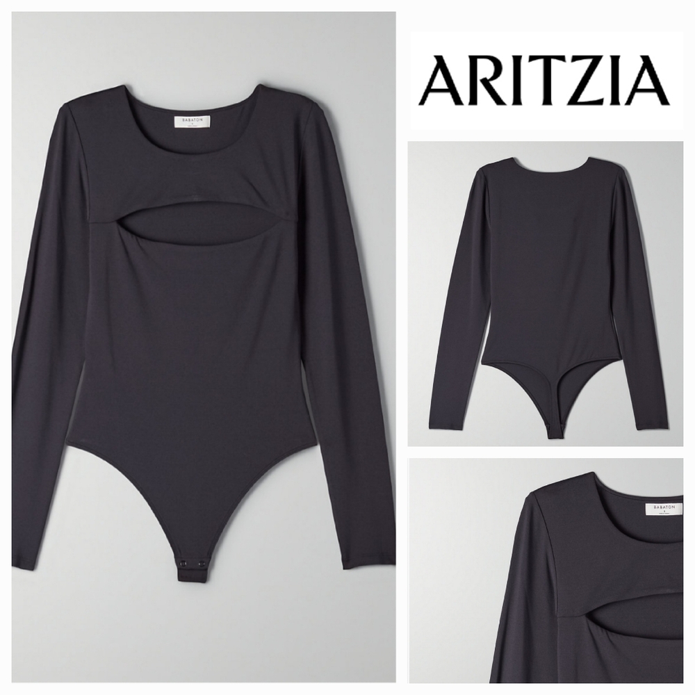 Babaton contour long sleeve cut out bodysuit black Aritzia medium